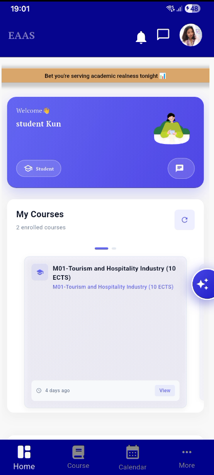 My EAAS Student App Dashboard